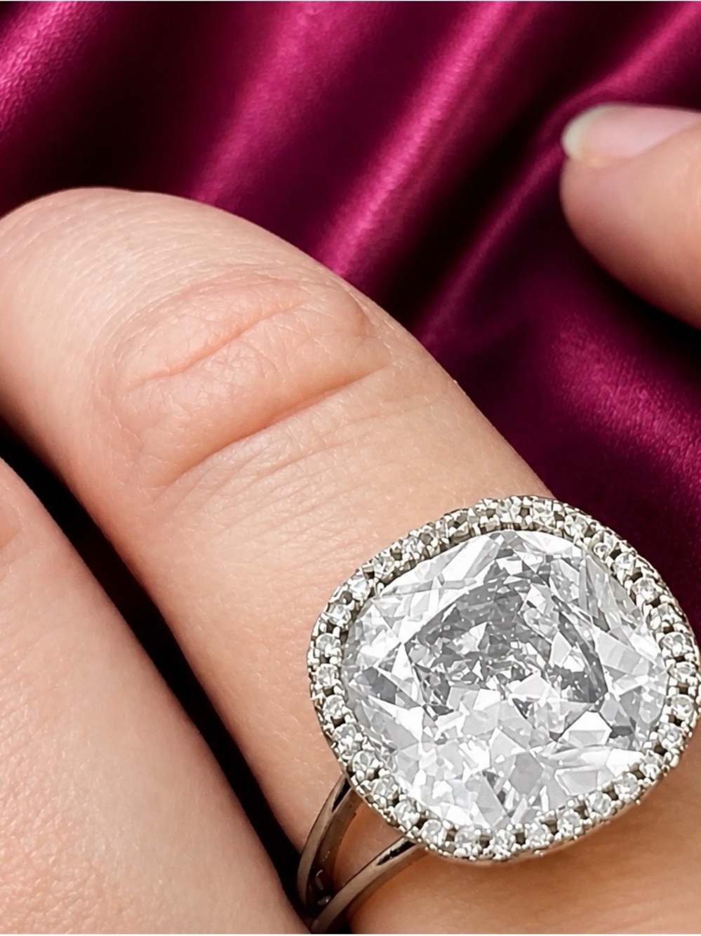 Huge 14mm Swarovski-Grade Austrian Solitaire, Platinum over 925 S. Silver